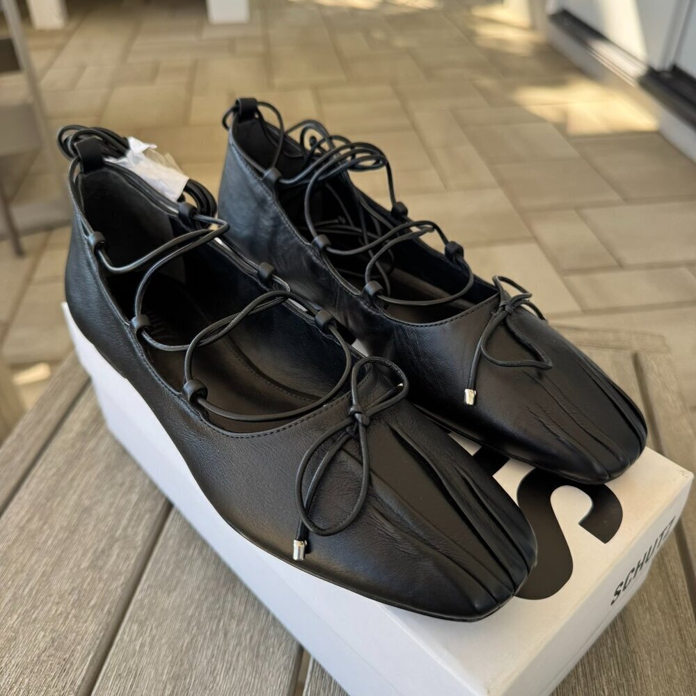 New Schutz Arissa Lace Up Ballet Flats Leather Black Womens Size 7 - Picture 5 of 14
